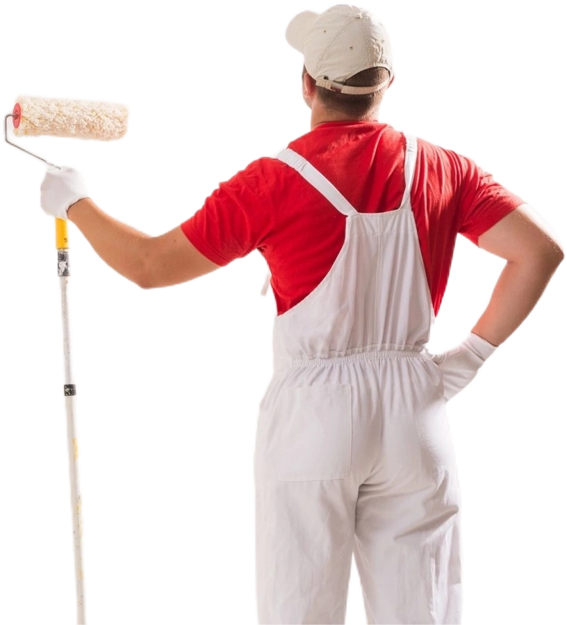 painter holding roller brush